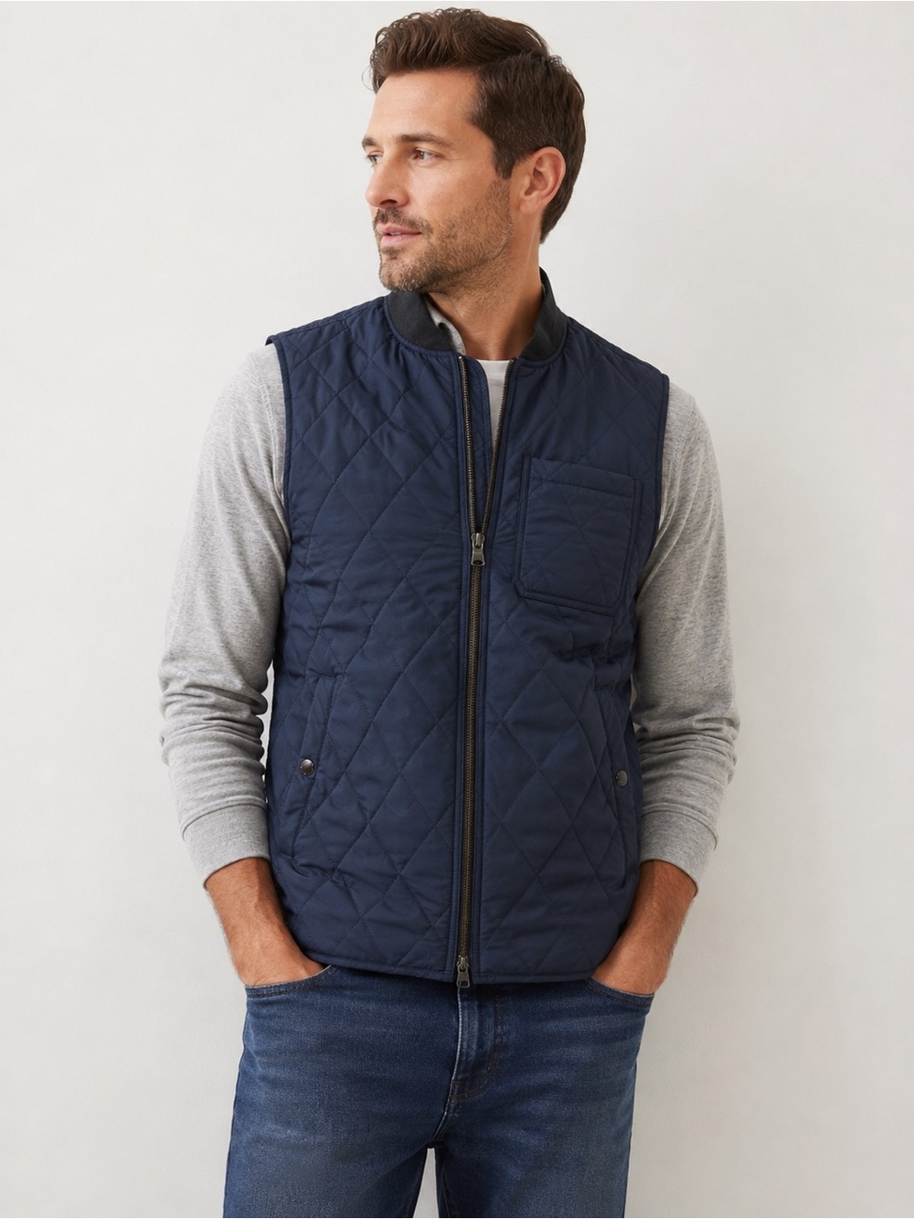 Banana Republic BR+ Tailoring Performance Quilted Vest Mens L Navy Water Resista